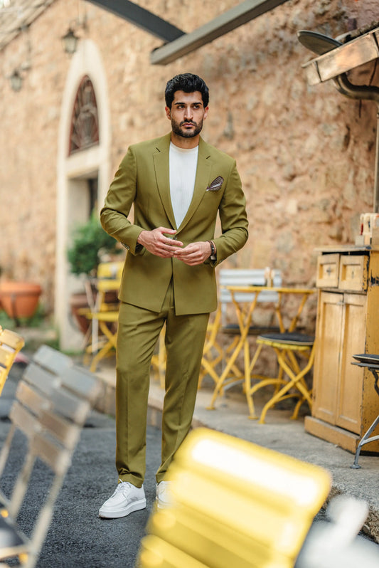 Bora Olive Green Luxury Chain Detailed Suit - BRABION