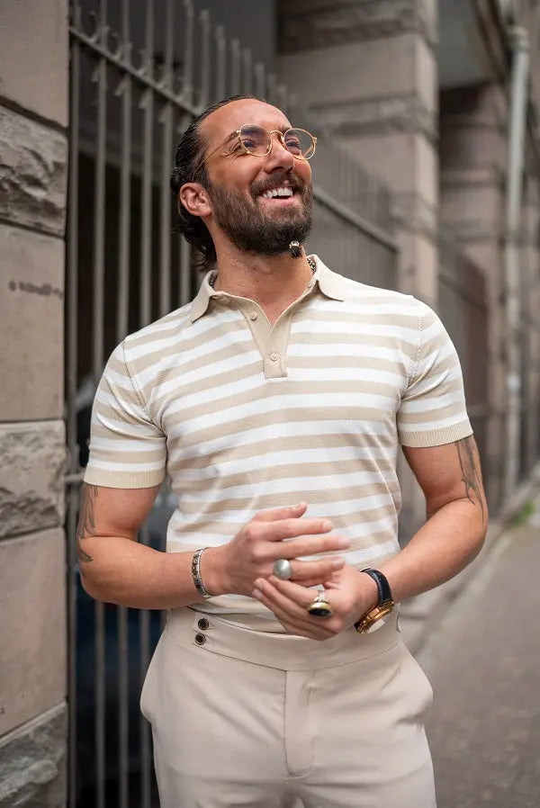 Brabion Sorento Beige Striped Polo Shirt - BRABION