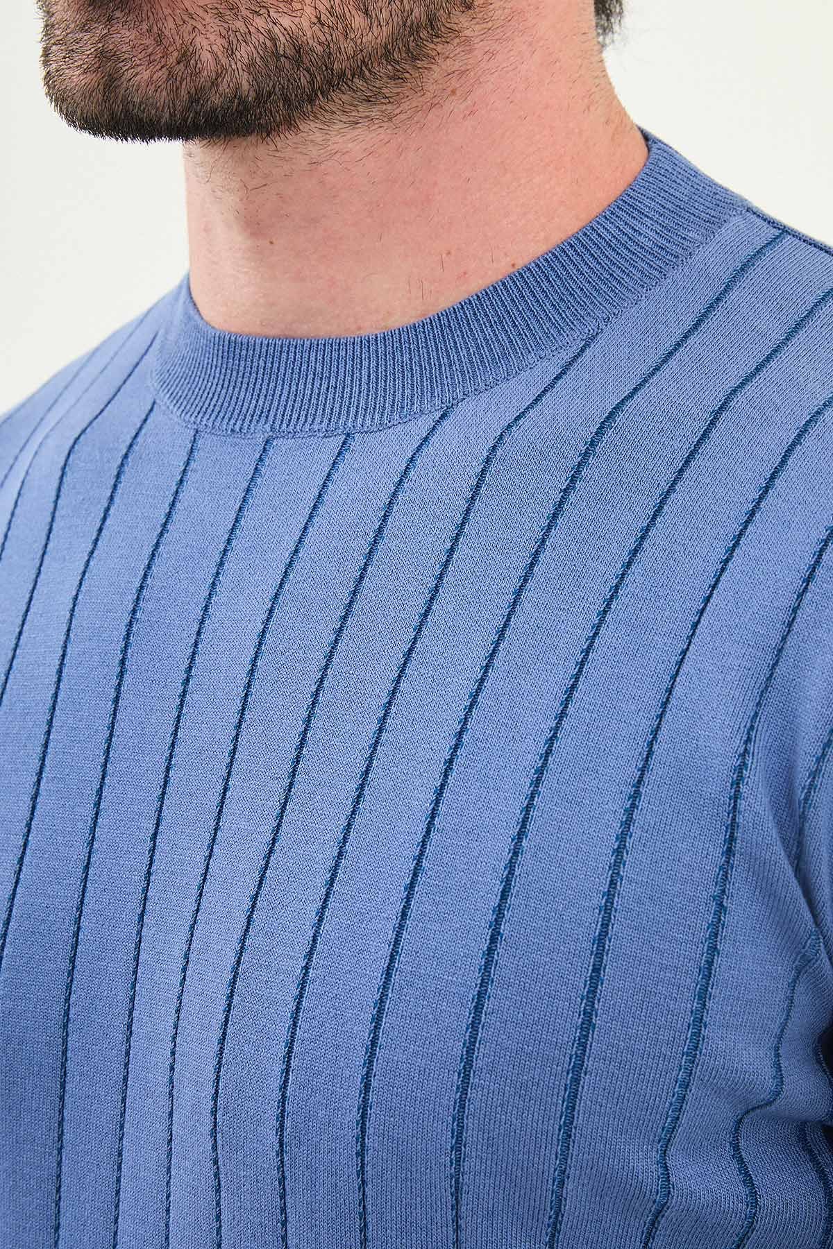 Men’s Blue Ribbed Slim Fit Sweater - BRABION