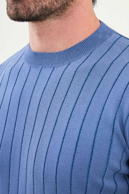 Men’s Blue Ribbed Slim Fit Sweater - BRABION