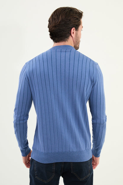 Men’s Blue Ribbed Slim Fit Sweater - BRABION