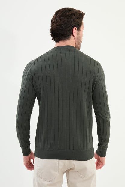Men’s Khaki Green Ribbed Slim Fit Sweater - BRABION