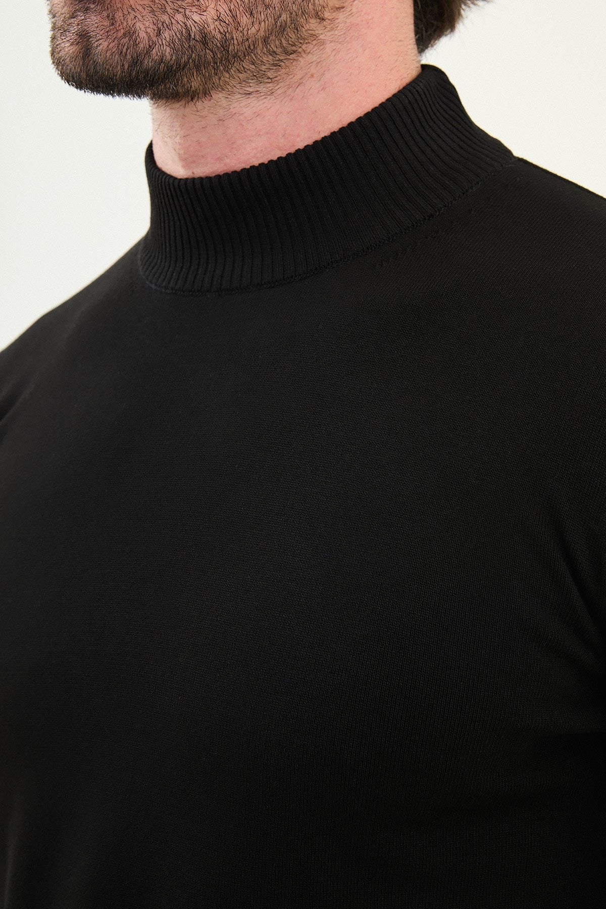 Men’s Black Knit Half-Turtleneck Pullover – Slim Fit - BRABION