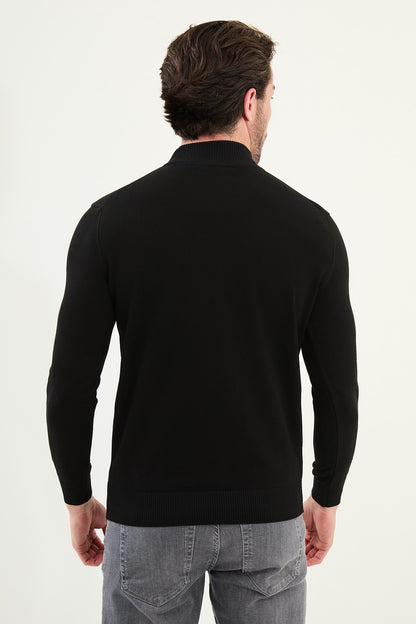 Men’s Black Knit Half-Turtleneck Pullover – Slim Fit - BRABION