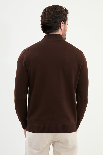 Men’s Brown Knit Half-Turtleneck Pullover – Slim Fit - BRABION