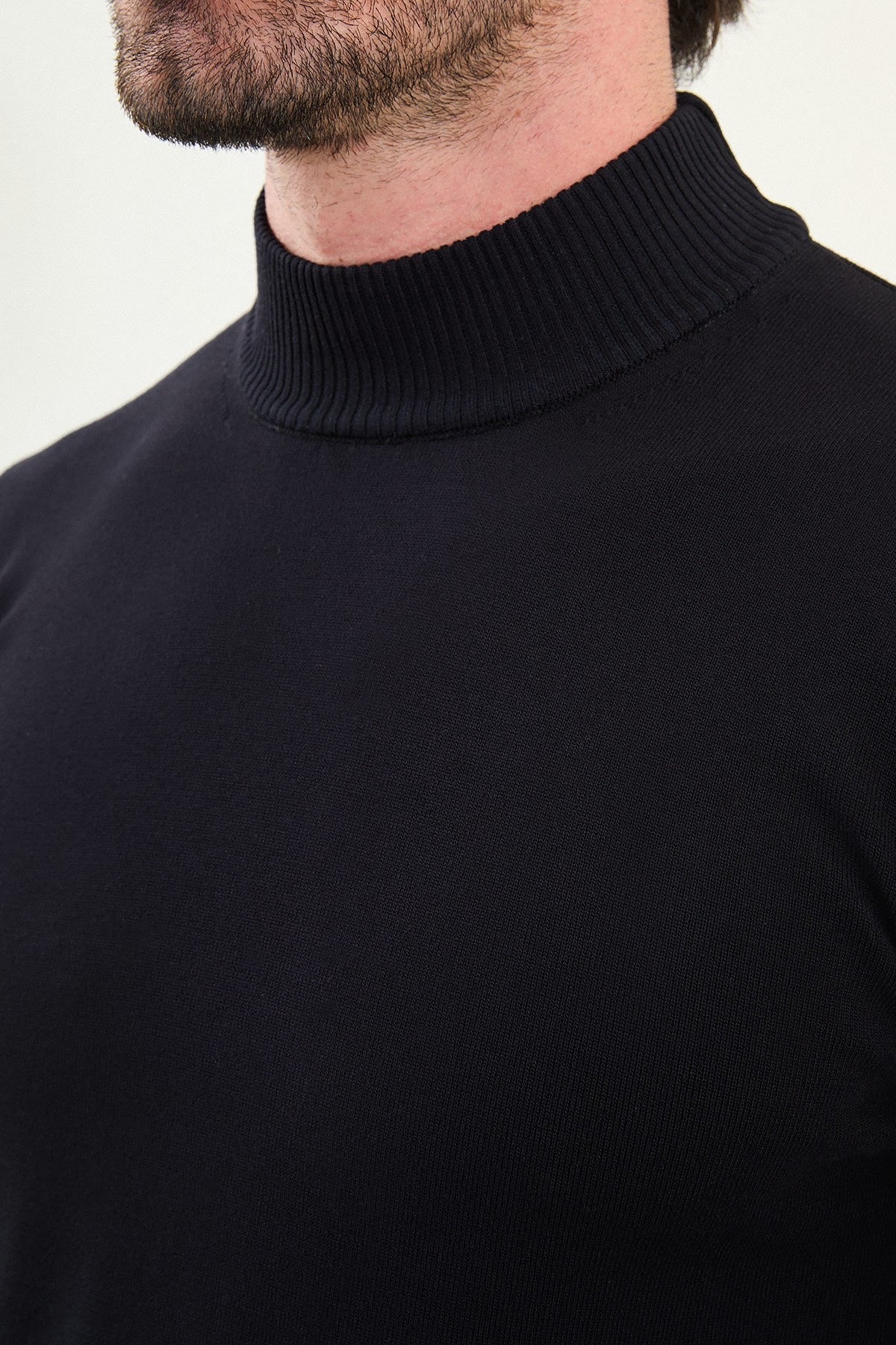 Men’s Navy Blue Knit Half-Turtleneck Pullover – Slim Fit - BRABION