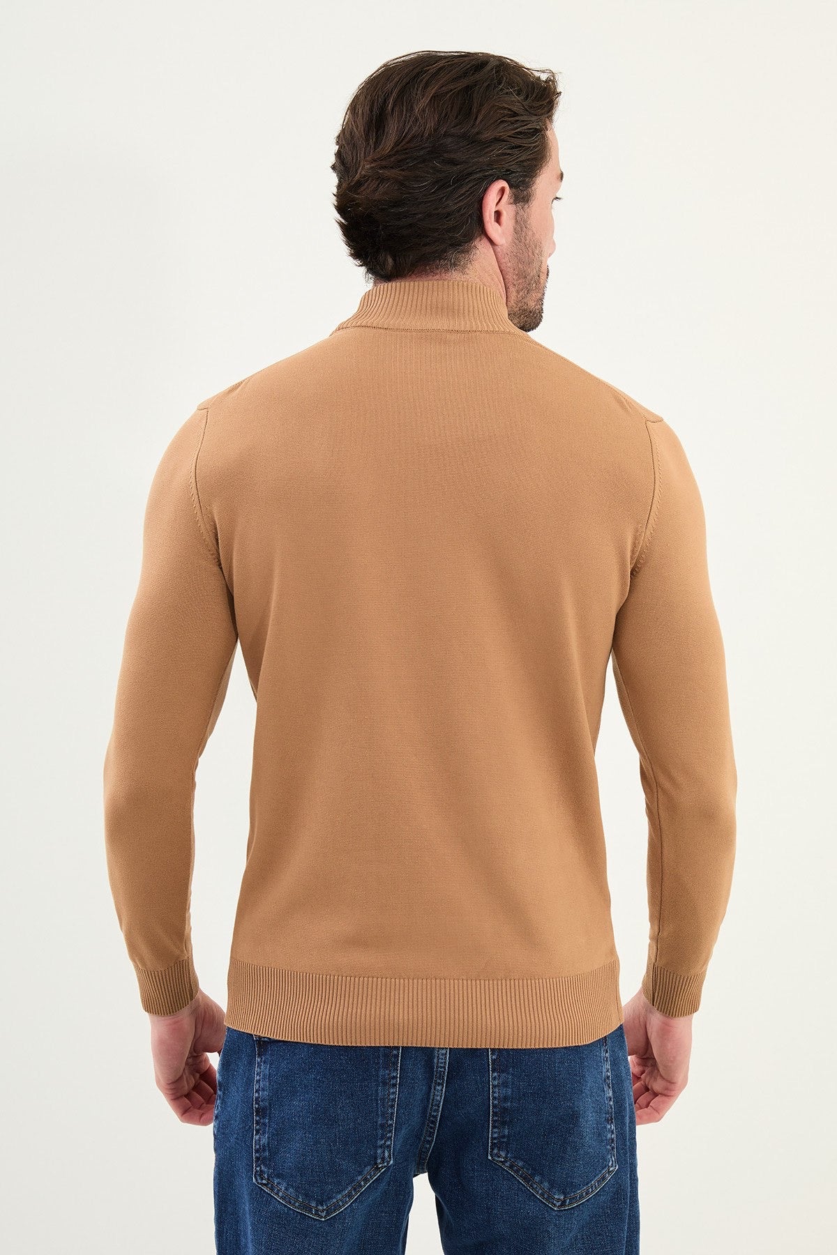 Men’s Camel Knit Half-Turtleneck Pullover – Slim Fit - BRABION