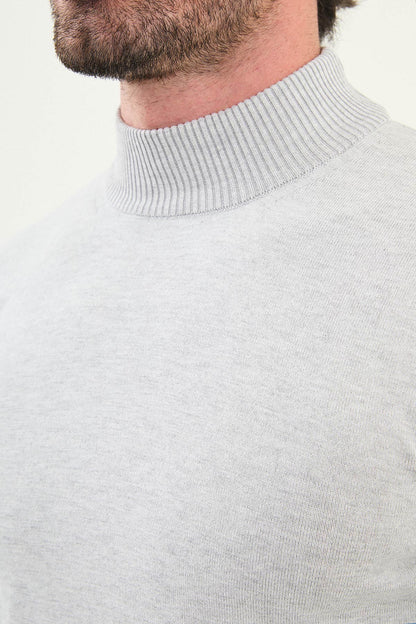 Men’s Light Gray Knit Half-Turtleneck Pullover – Slim Fit - BRABION