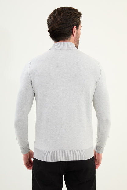 Men’s Light Gray Knit Half-Turtleneck Pullover – Slim Fit - BRABION