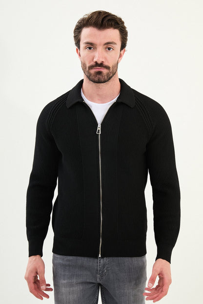 Men’s Black Ribbed Zip Cardigan - BRABION