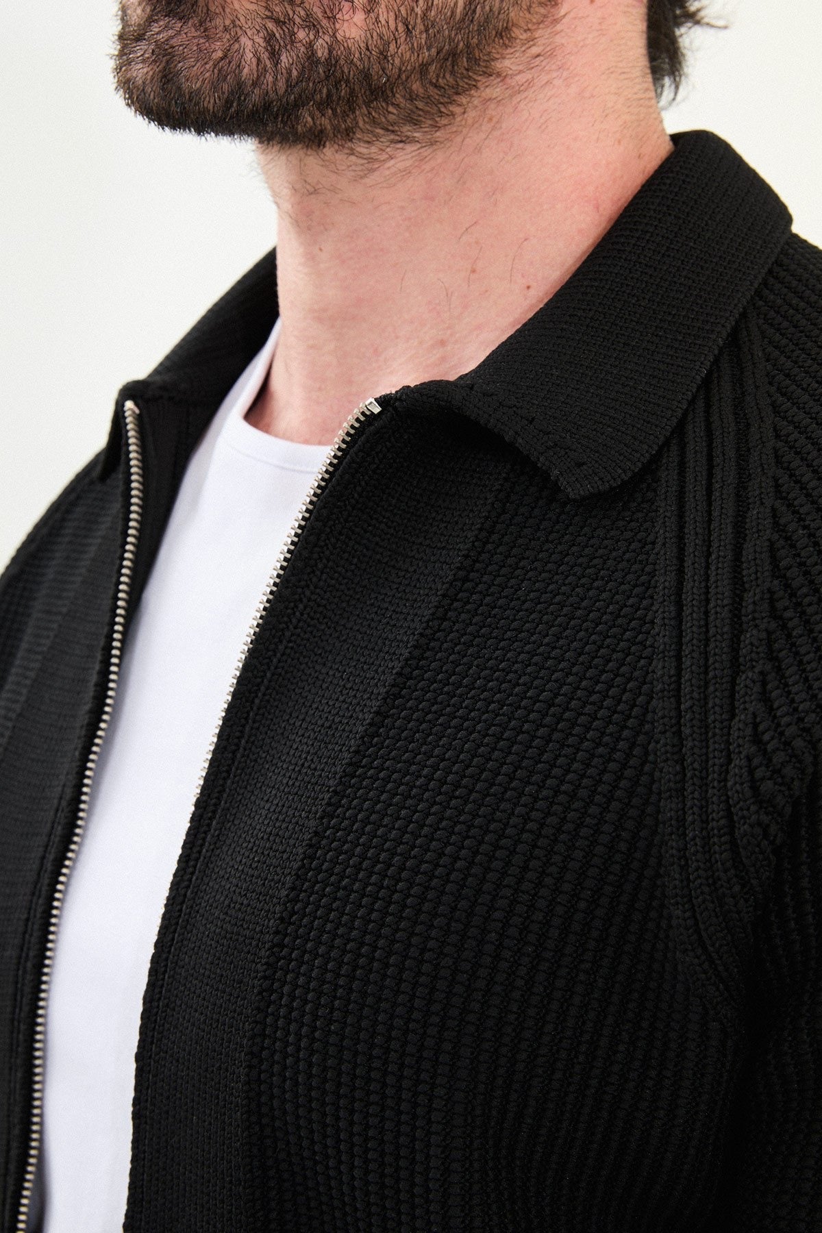 Men’s Black Ribbed Zip Cardigan - BRABION