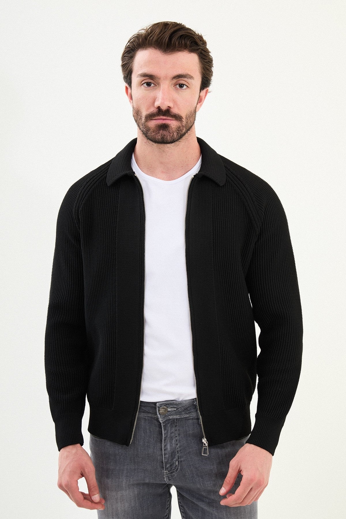 Men’s Black Ribbed Zip Cardigan - BRABION