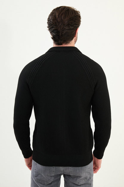 Men’s Black Ribbed Zip Cardigan - BRABION