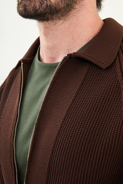 Men’s Brown Ribbed Zip Cardigan - BRABION