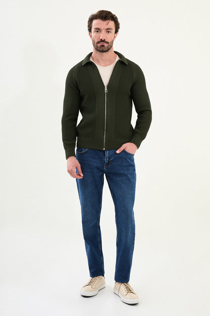 Men’s Green Ribbed Zip Cardigan - BRABION
