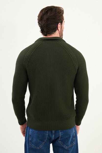 Men’s Green Ribbed Zip Cardigan - BRABION