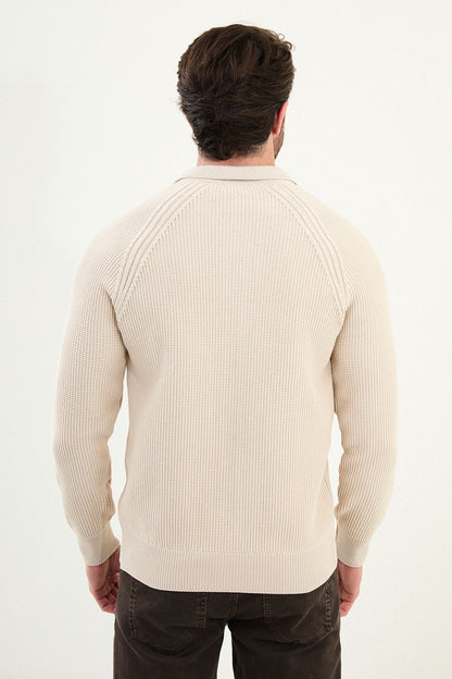 Men’s Beige Ribbed Zip Cardigan - BRABION