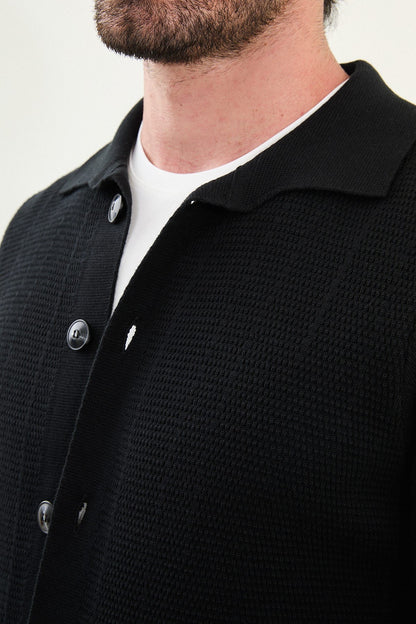 Men's Slim-Fit Button-Up Knit Cardigan – Black - BRABION