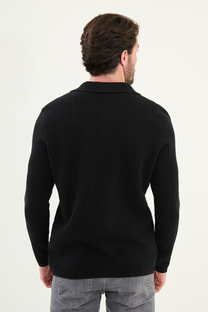 Men's Slim-Fit Button-Up Knit Cardigan – Black - BRABION