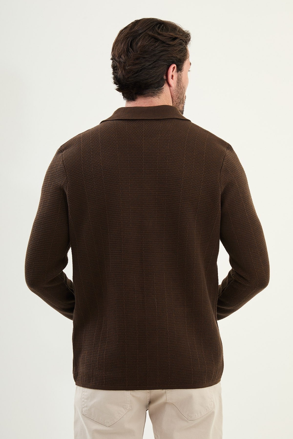 Men's Slim-Fit Button-Up Knit Cardigan – Brown - BRABION