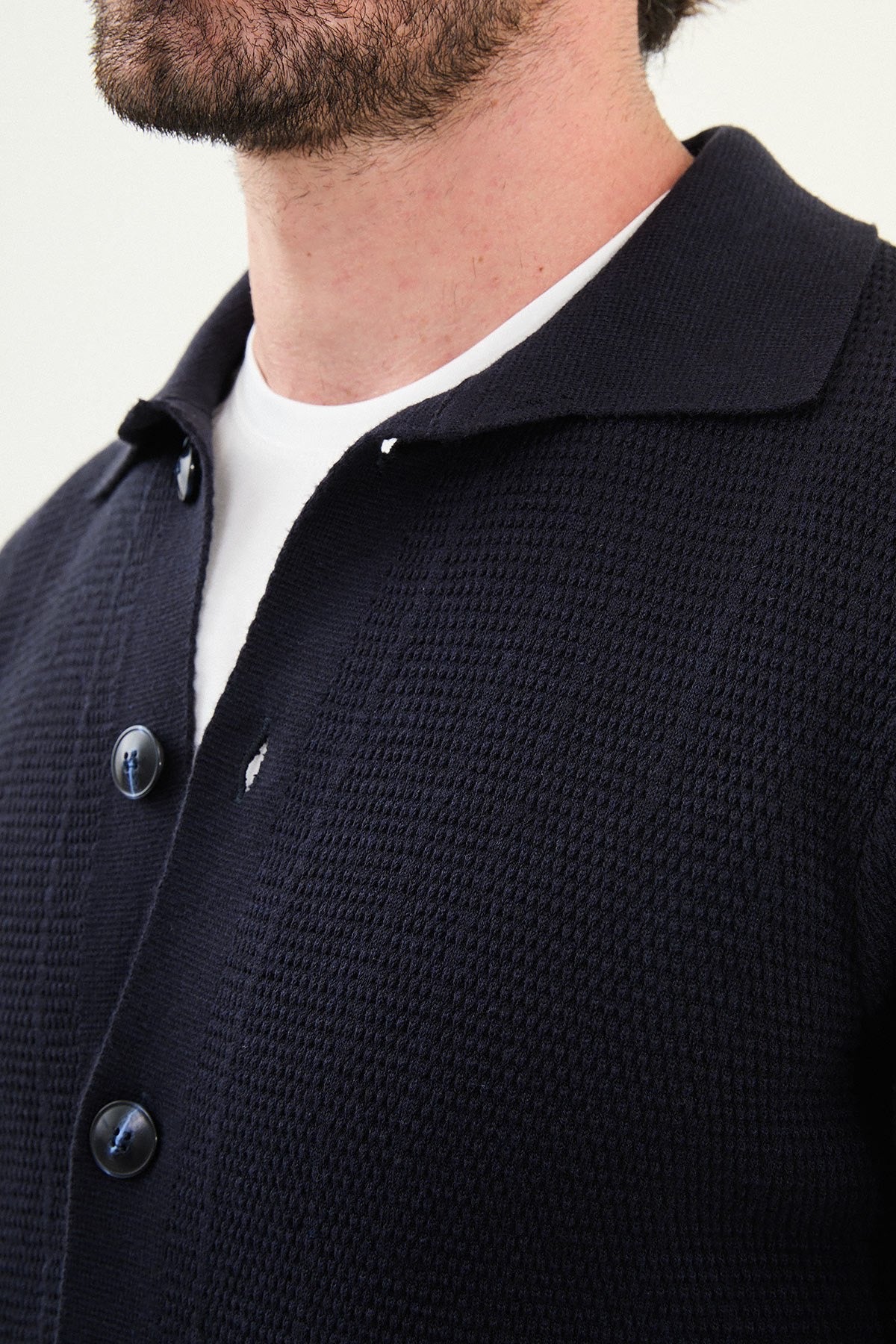 Men's Slim-Fit Button-Up Knit Cardigan – Navy Blue - BRABION