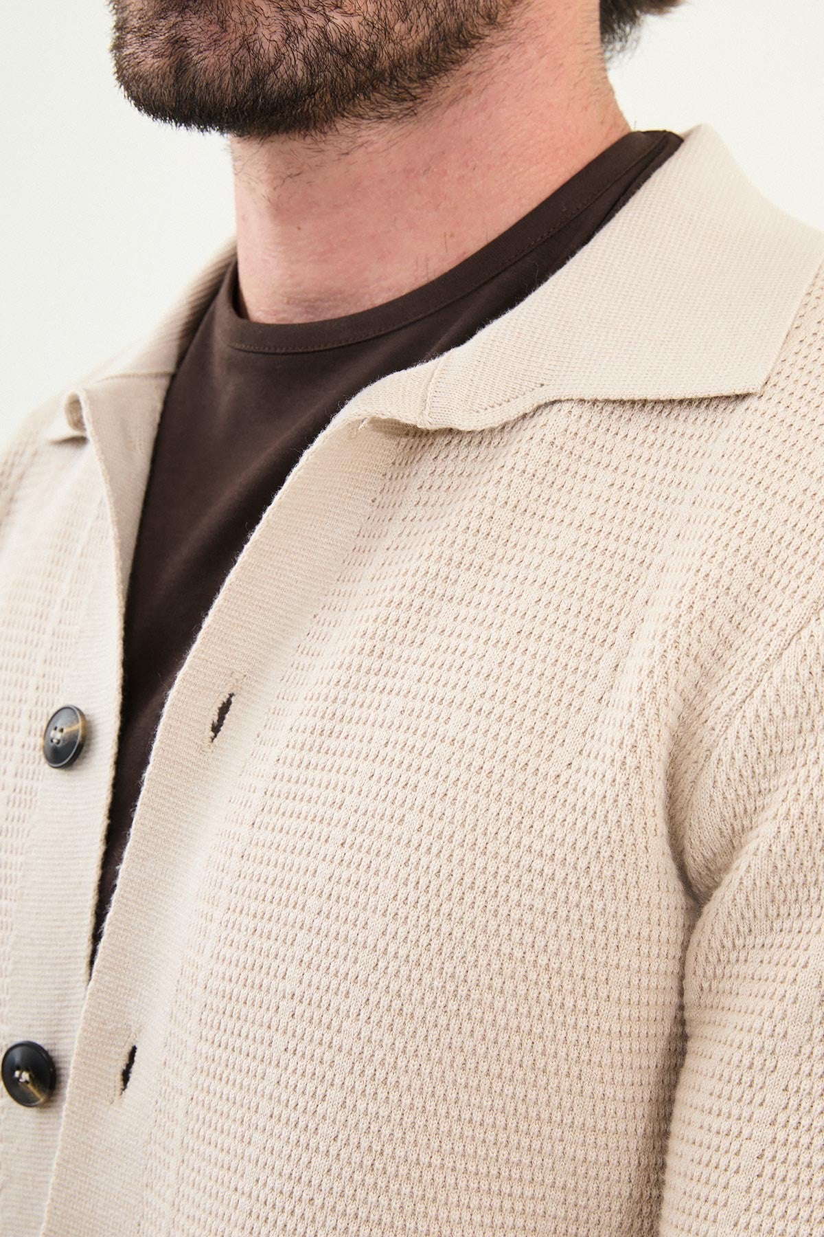 Men's Slim-Fit Button-Up Knit Cardigan – Beige - BRABION