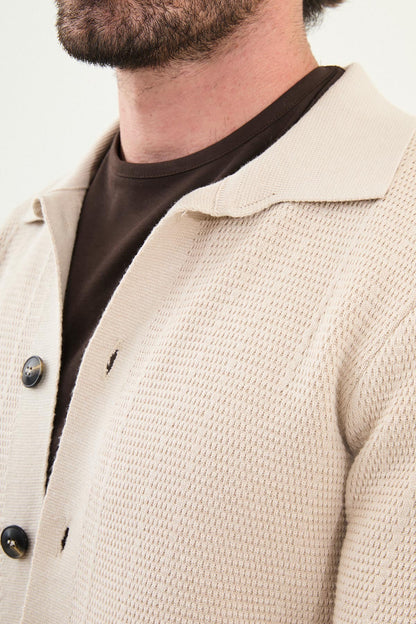 Men's Slim-Fit Button-Up Knit Cardigan – Beige - BRABION