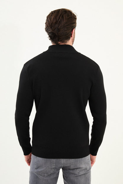 Men's Slim-Fit Zip-Up Knit Cardigan – Black - BRABION