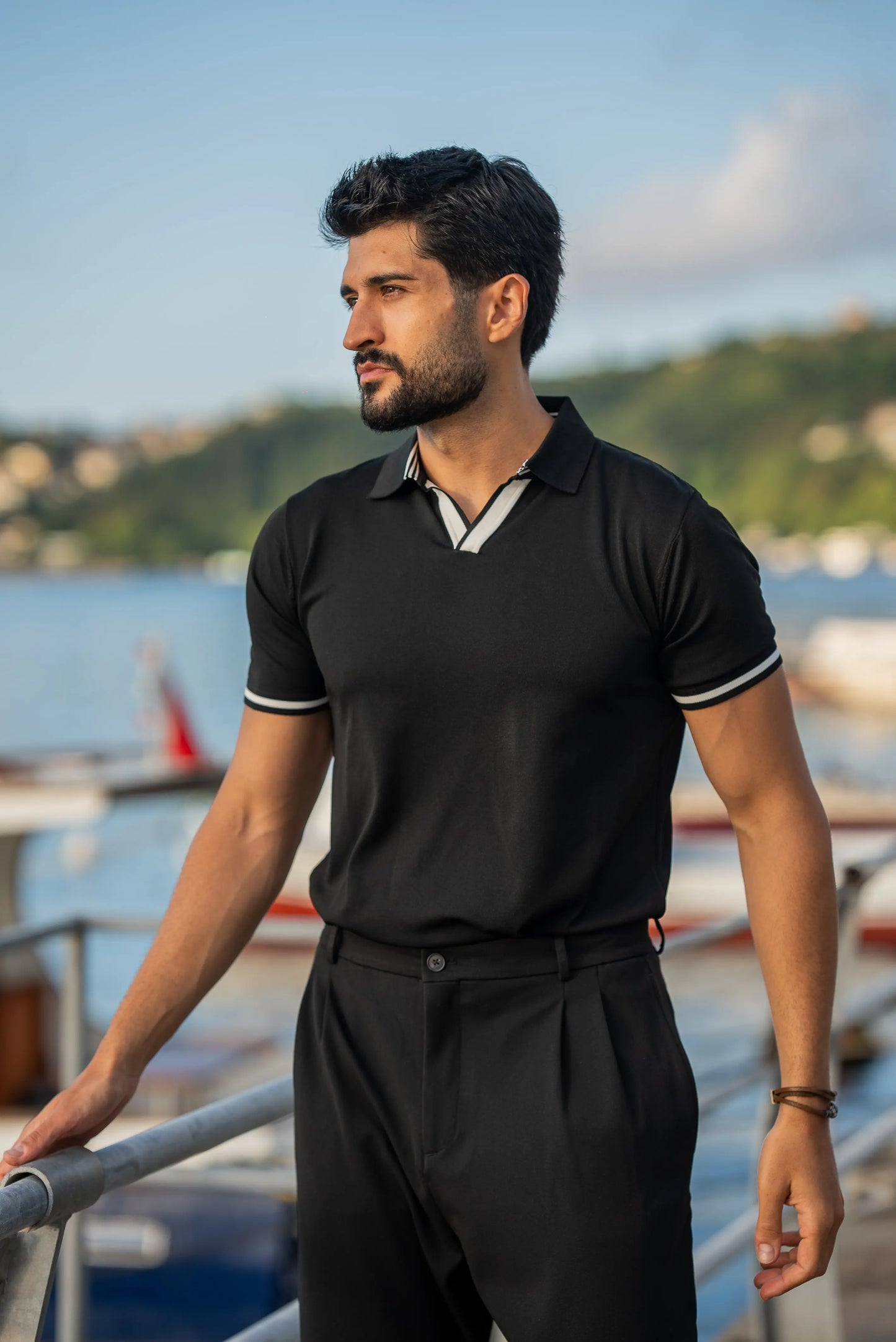 Positano Black Polo Collar Men's T-Shirt - BRABION