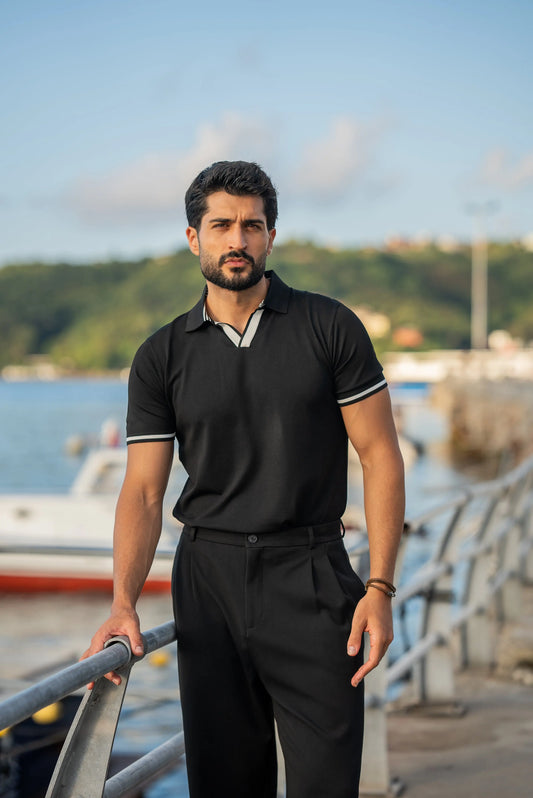 Positano Black Polo Collar Men's T-Shirt - BRABION