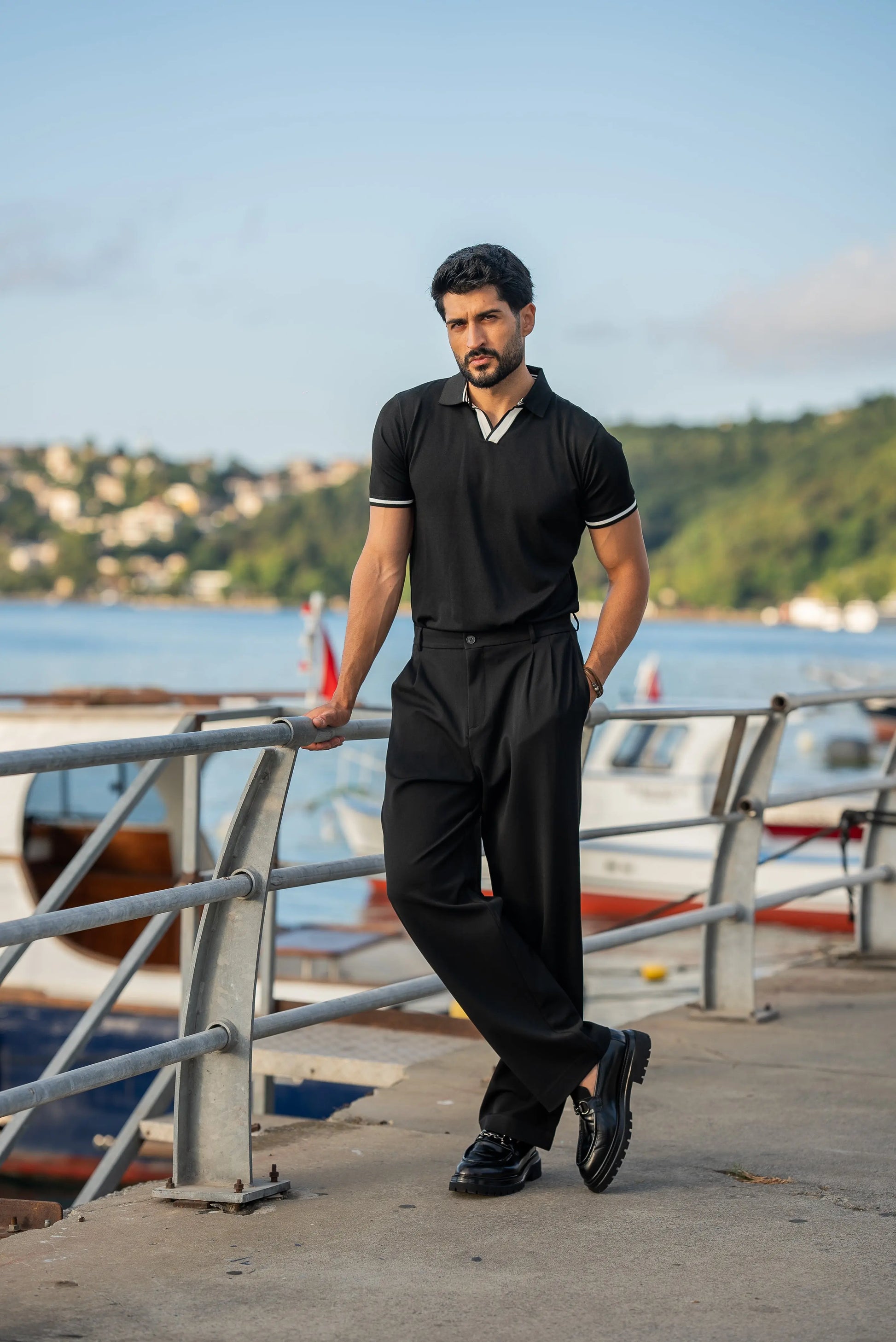 Positano Black Polo Collar Men's T-Shirt - BRABION