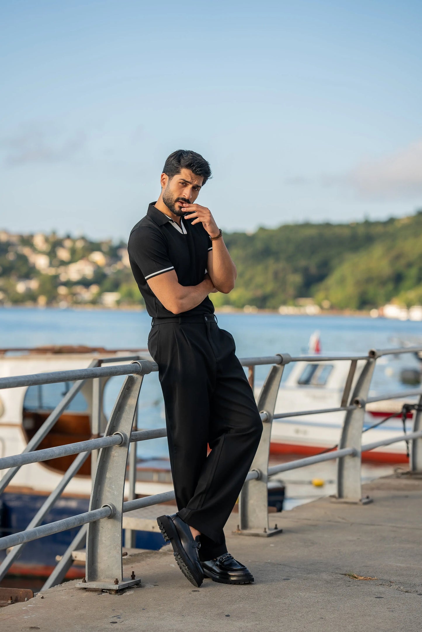 Positano Black Polo Collar Men's T-Shirt - BRABION
