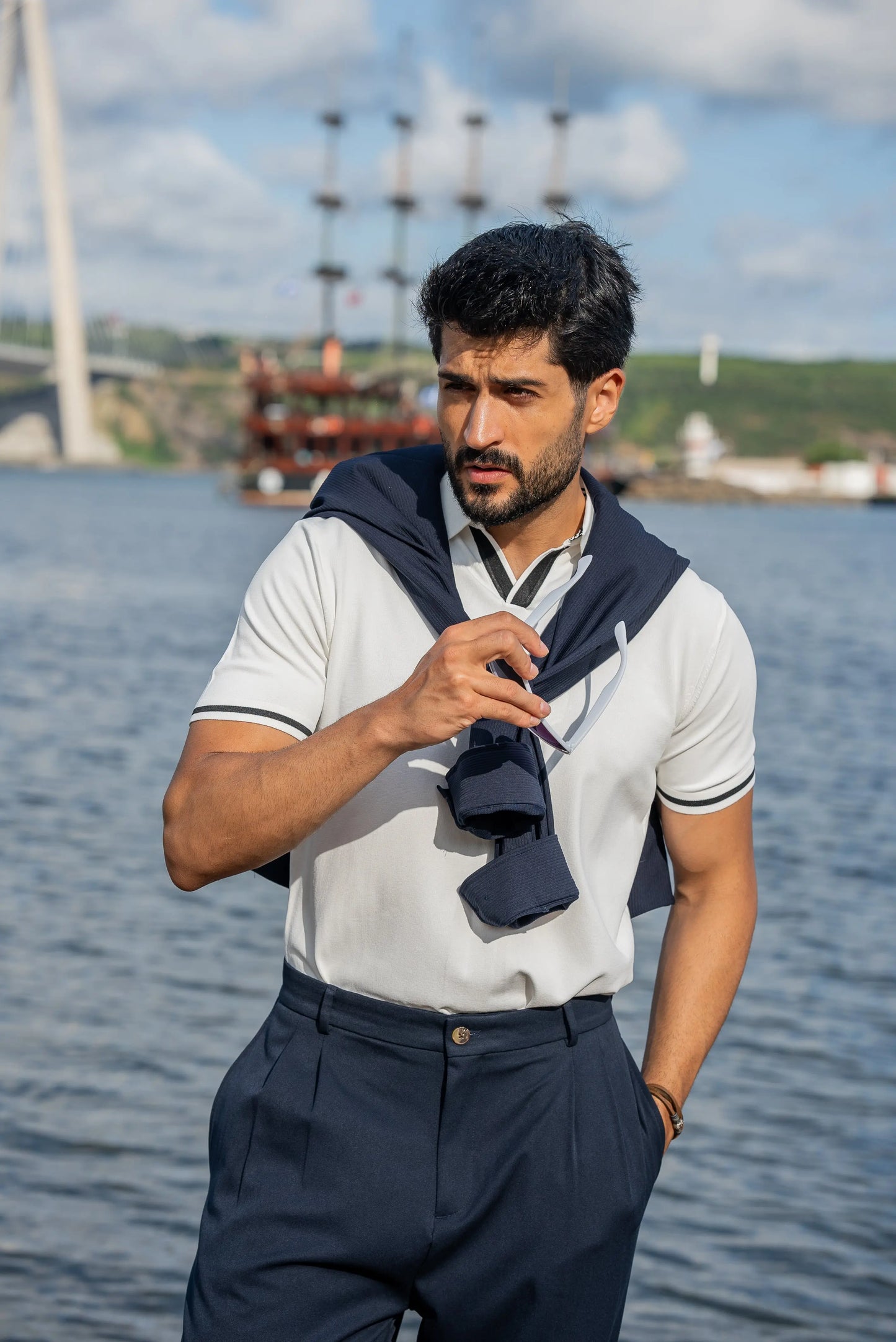 Mykonos White Polo Collar Men's T-Shirt - BRABION
