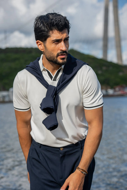 Mykonos White Polo Collar Men's T-Shirt - BRABION