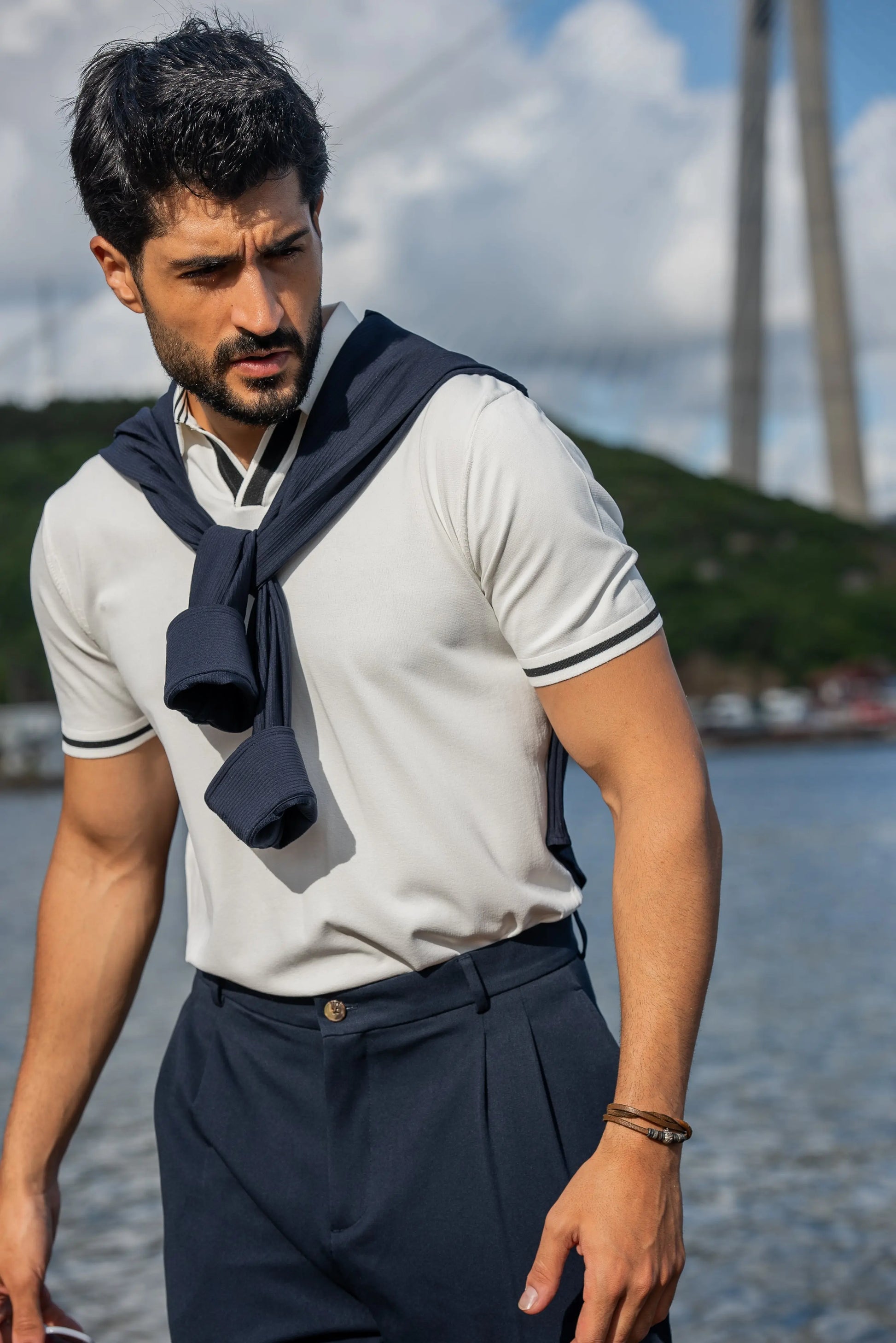 Mykonos White Polo Collar Men's T-Shirt - BRABION
