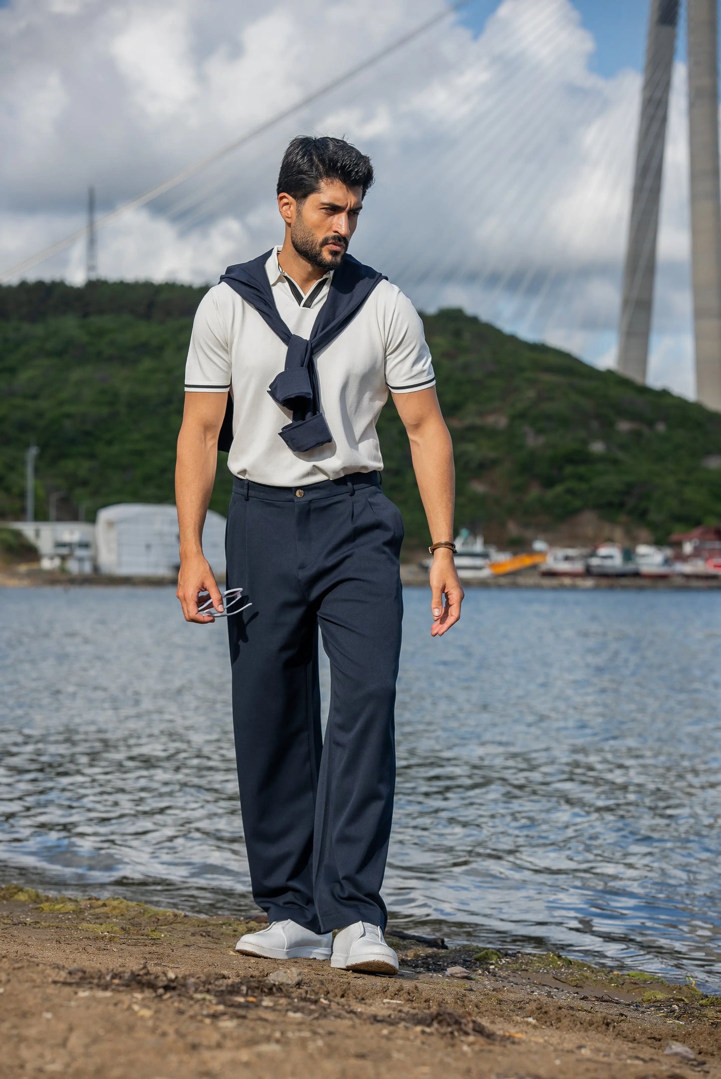 Mykonos White Polo Collar Men's T-Shirt - BRABION