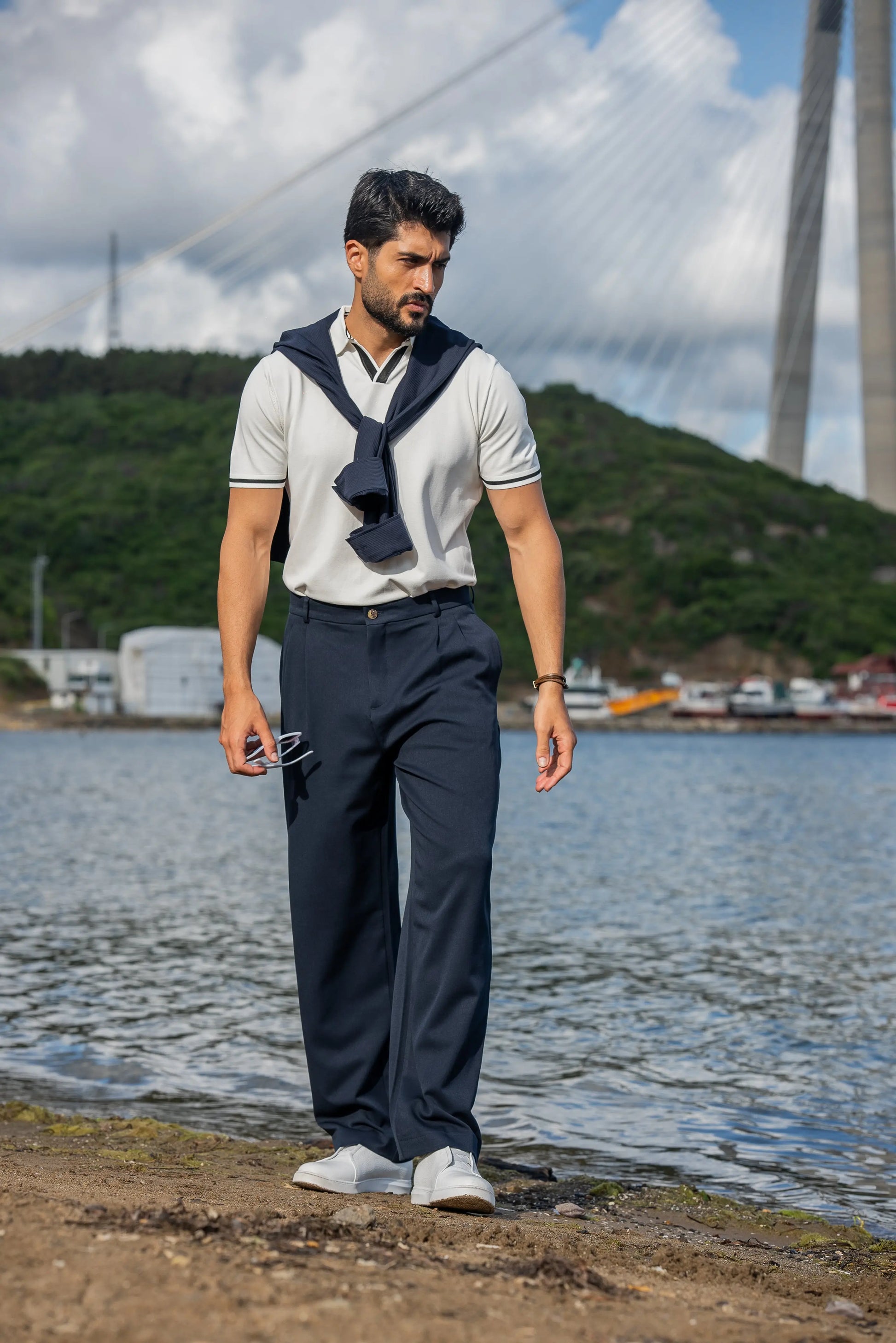 Mykonos White Polo Collar Men's T-Shirt - BRABION