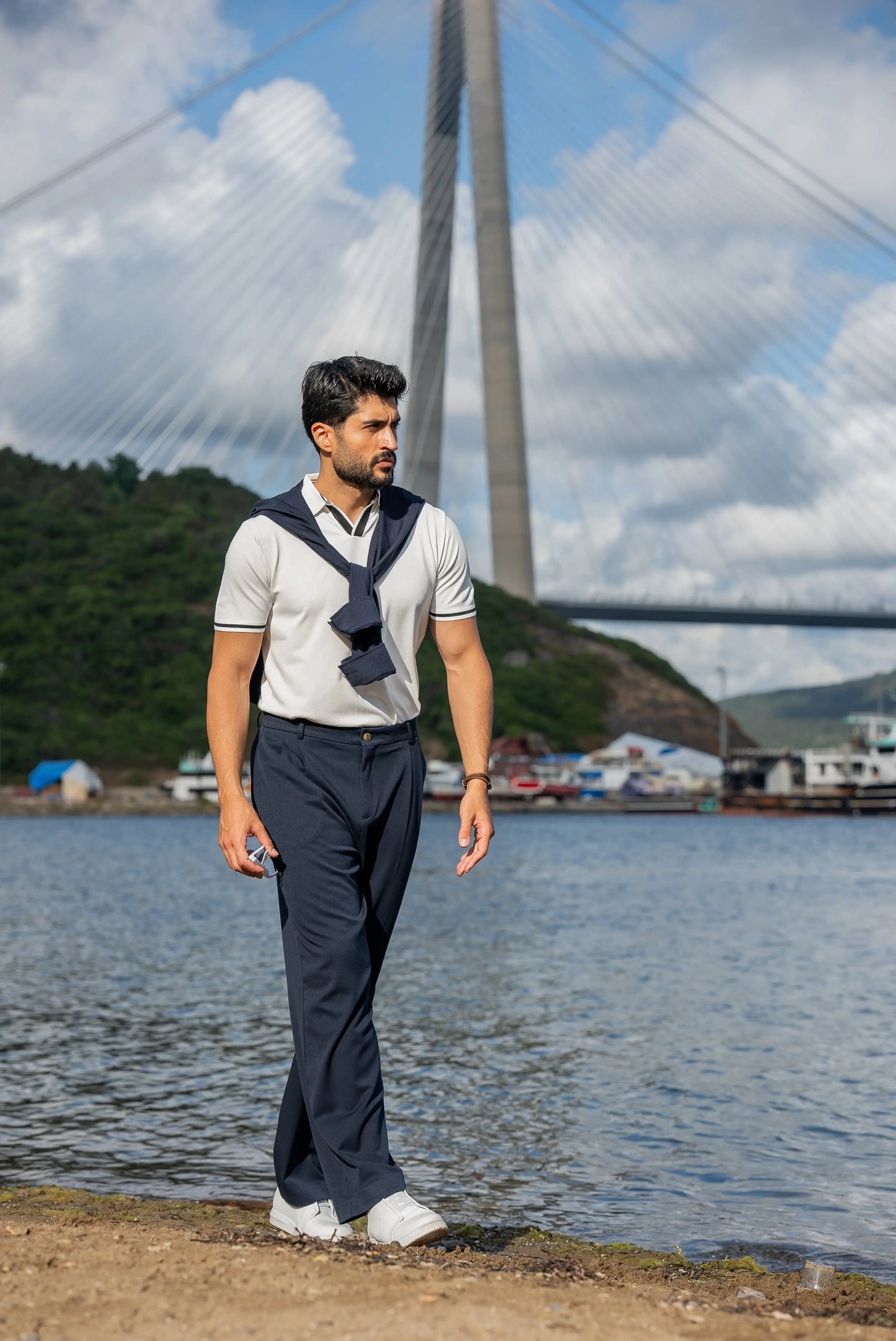 Mykonos White Polo Collar Men's T-Shirt - BRABION
