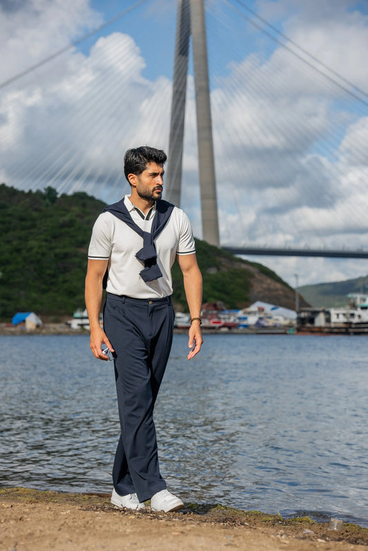 Mykonos White Polo Collar Men's T-Shirt - BRABION