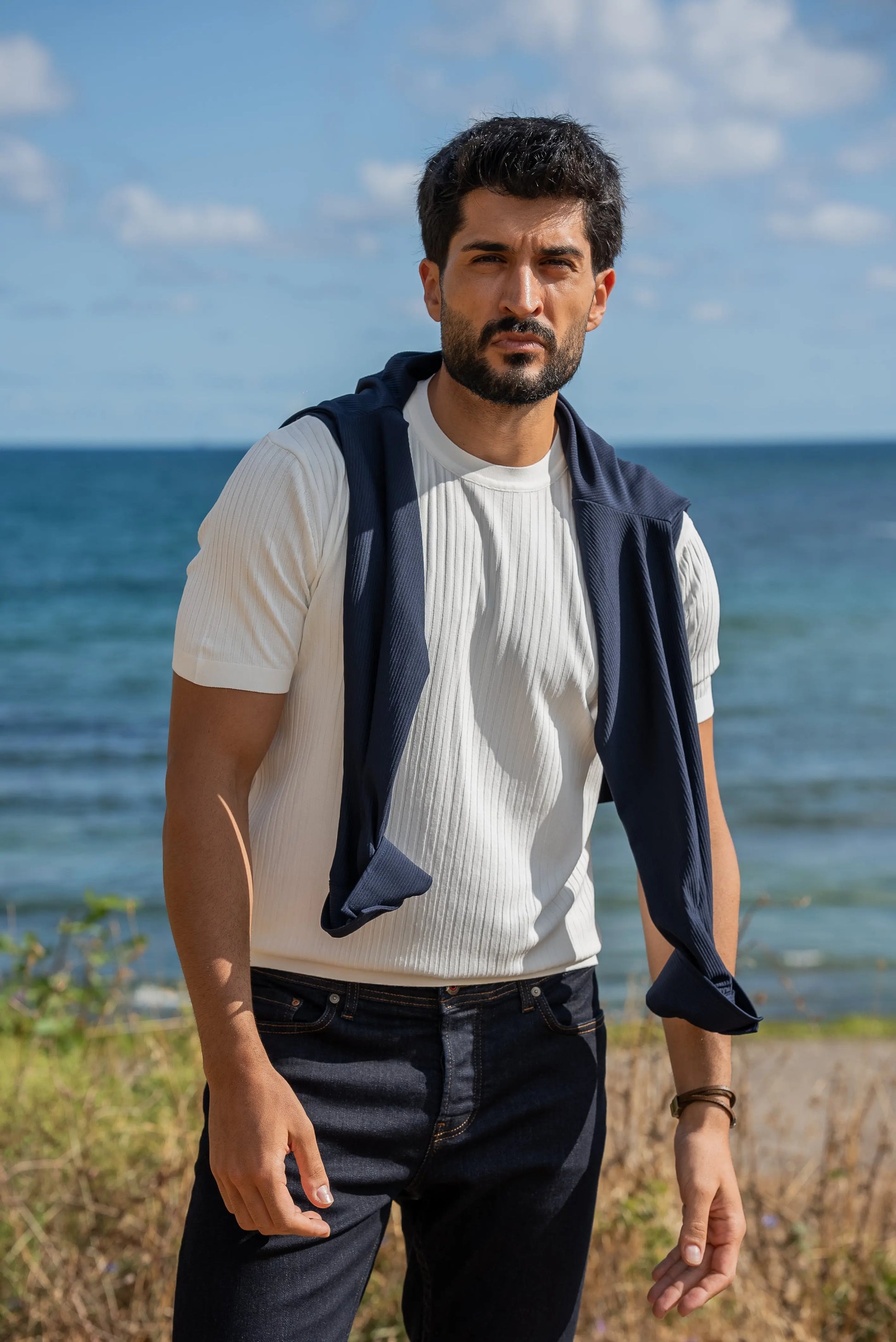 Capri White Knitted Men's T-Shirt - BRABION