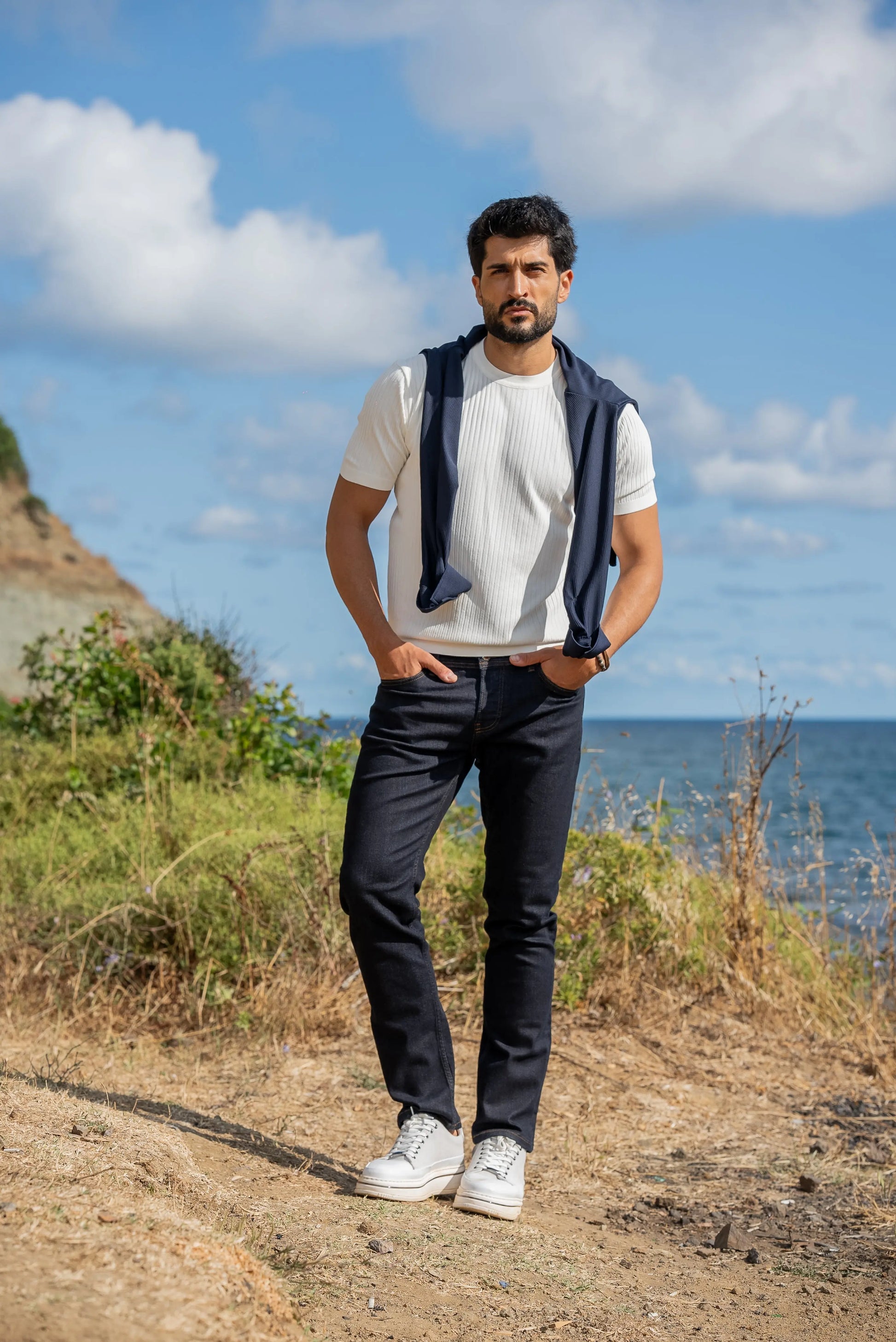 Capri White Knitted Men's T-Shirt - BRABION
