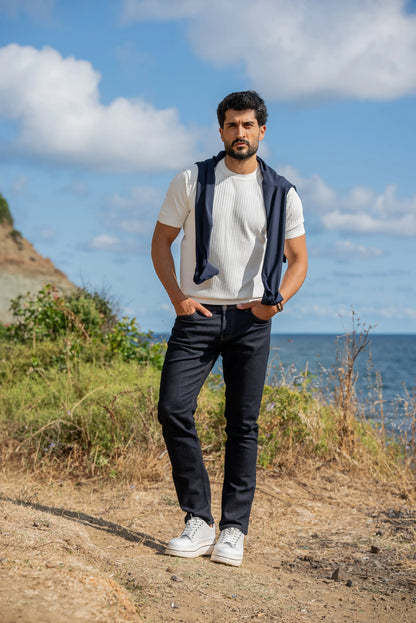Capri White Knitted Men's T-Shirt - BRABION