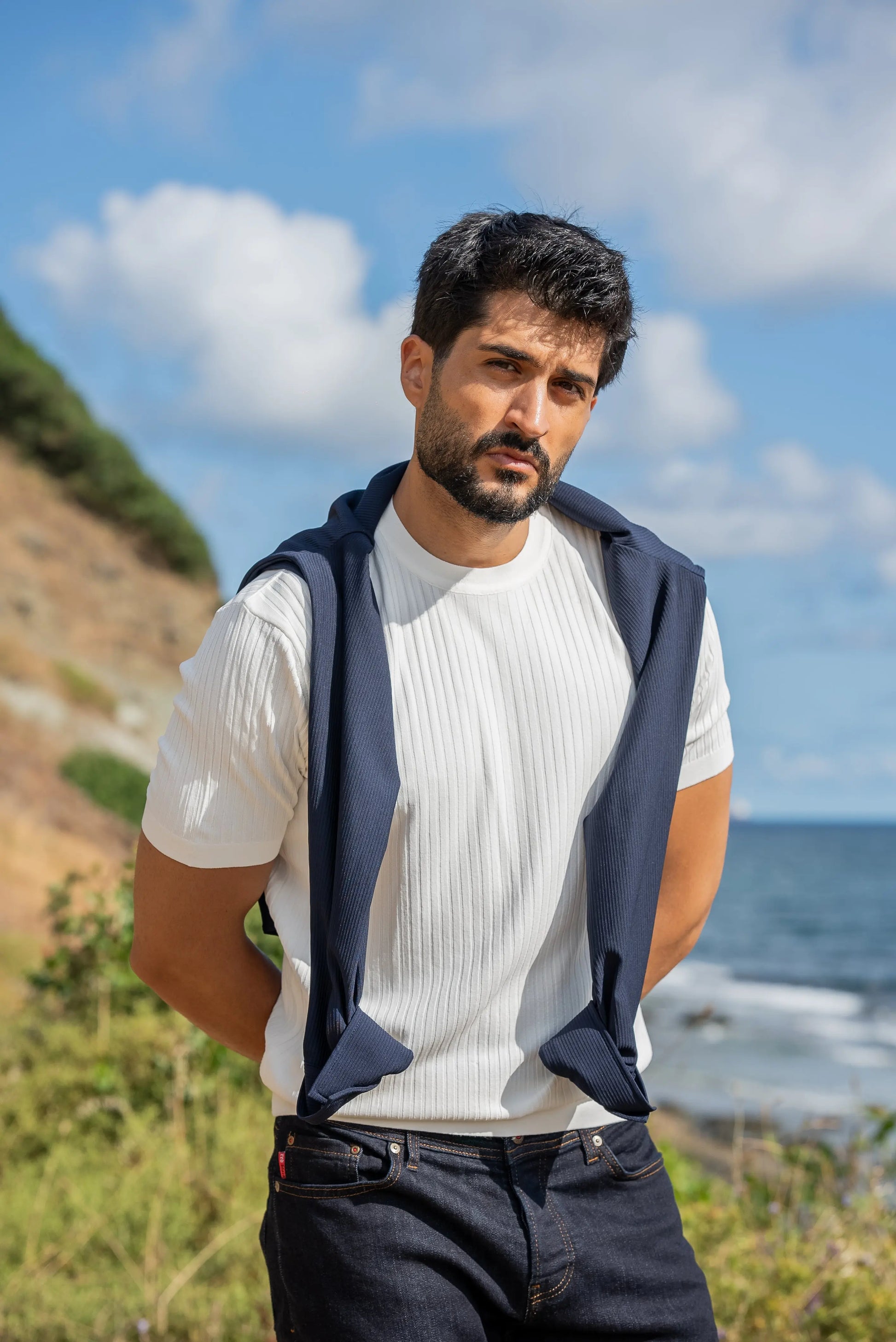 Capri White Knitted Men's T-Shirt - BRABION