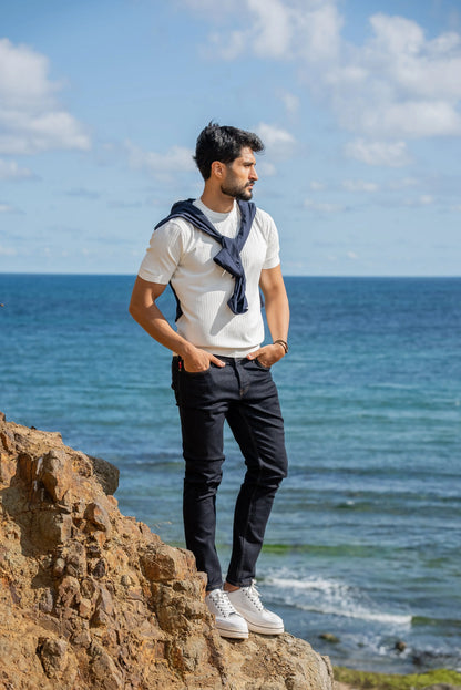 Capri White Knitted Men's T-Shirt - BRABION