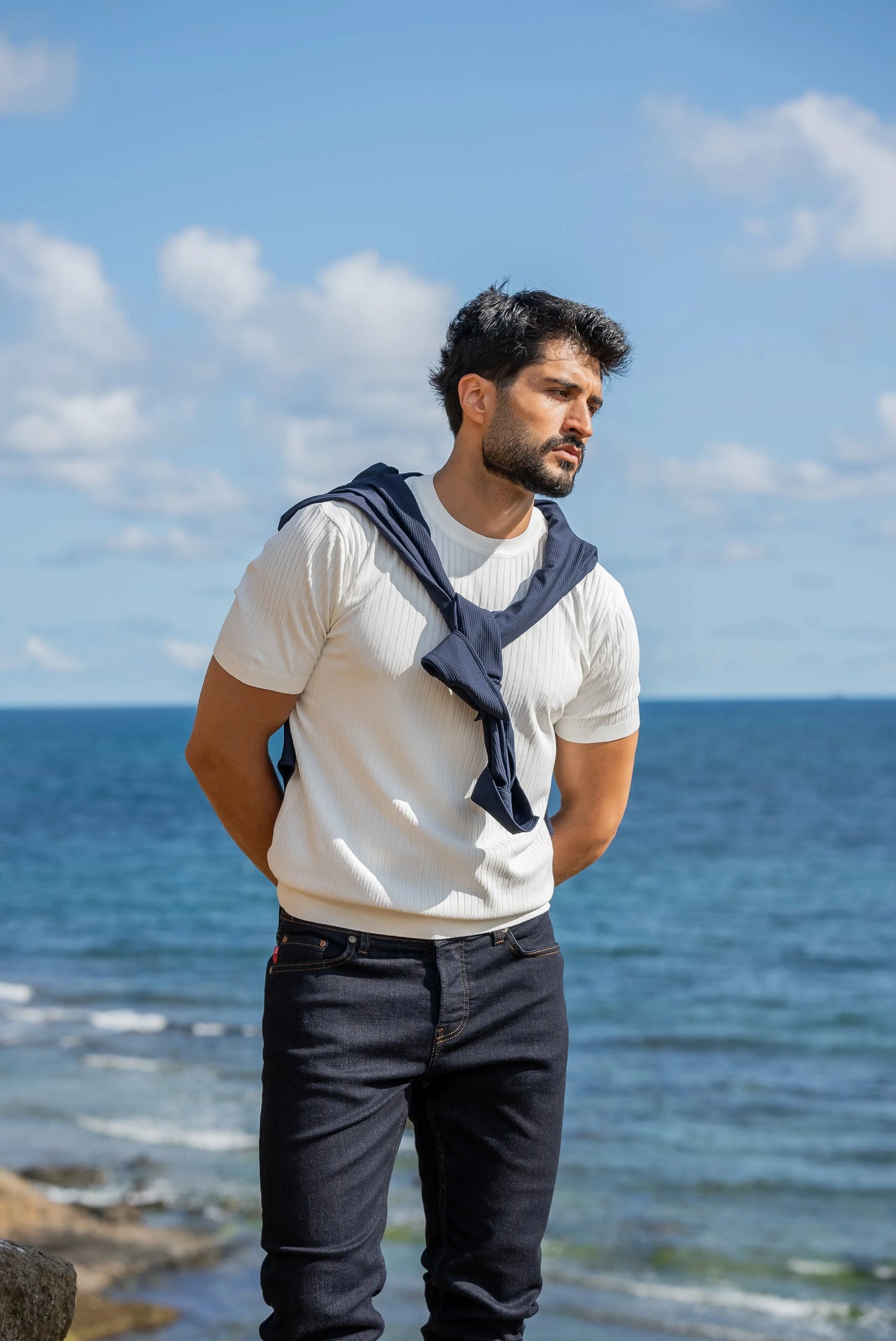Capri White Knitted Men's T-Shirt - BRABION