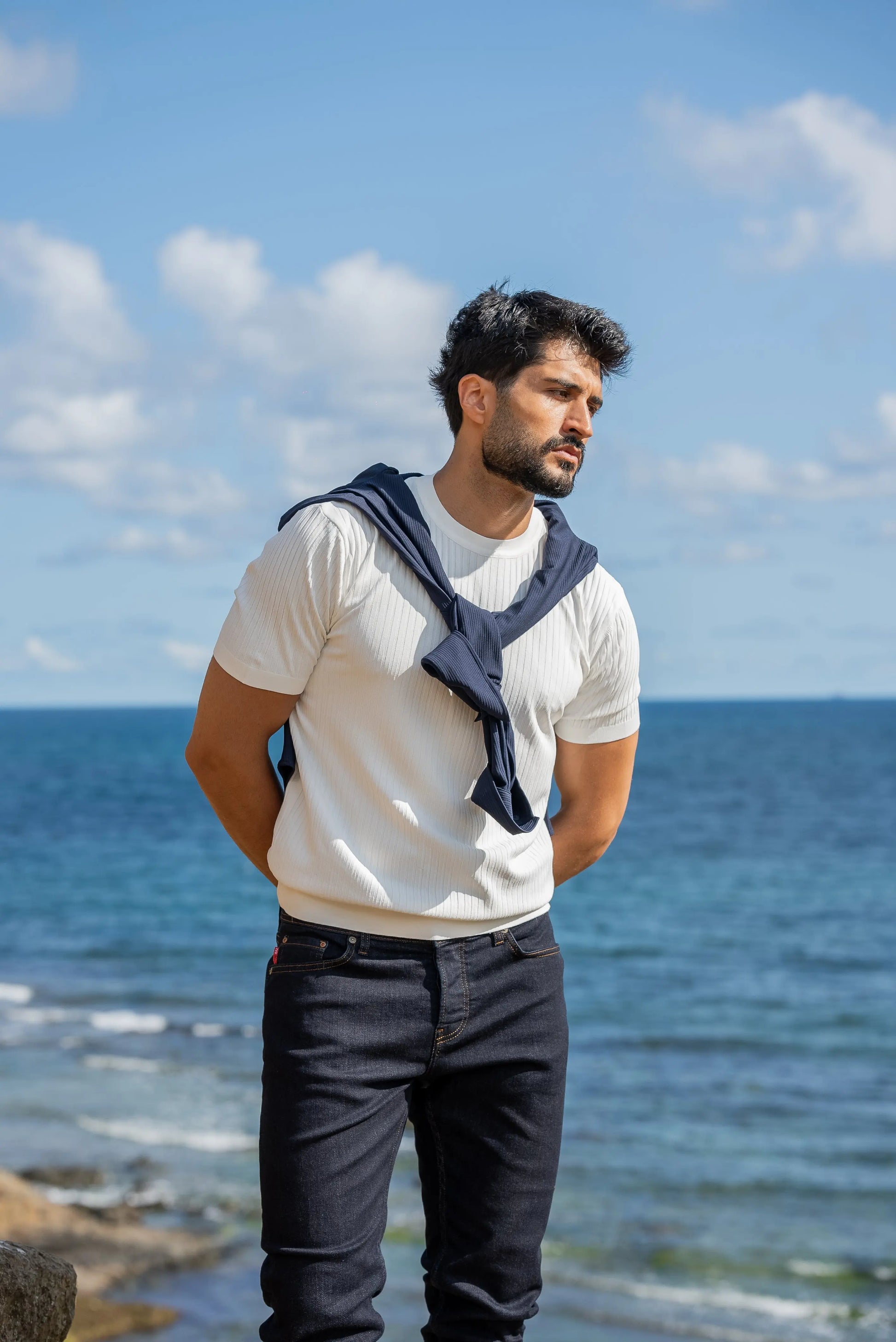 Capri White Knitted Men's T-Shirt - BRABION