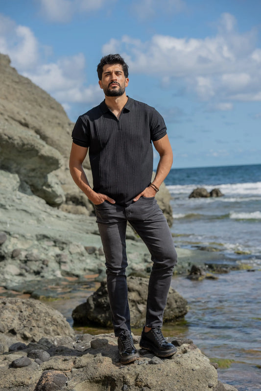 Monaco Men's Black Polo Collar T-Shirt - BRABION