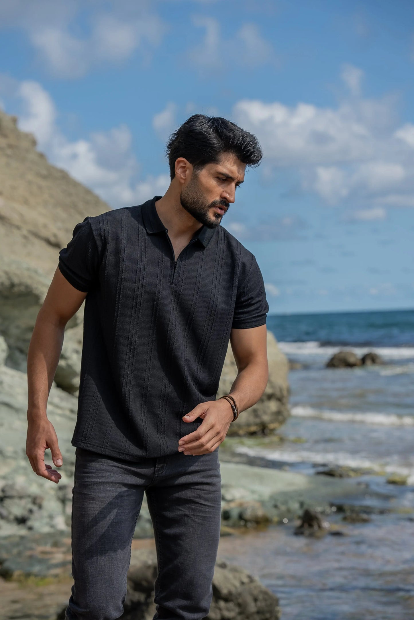 Monaco Men's Black Polo Collar T-Shirt - BRABION