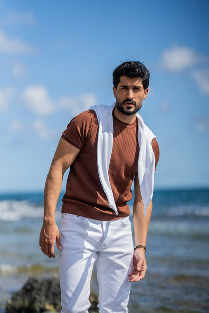 Santorini Tile Knitted Men's T-Shirt - BRABION