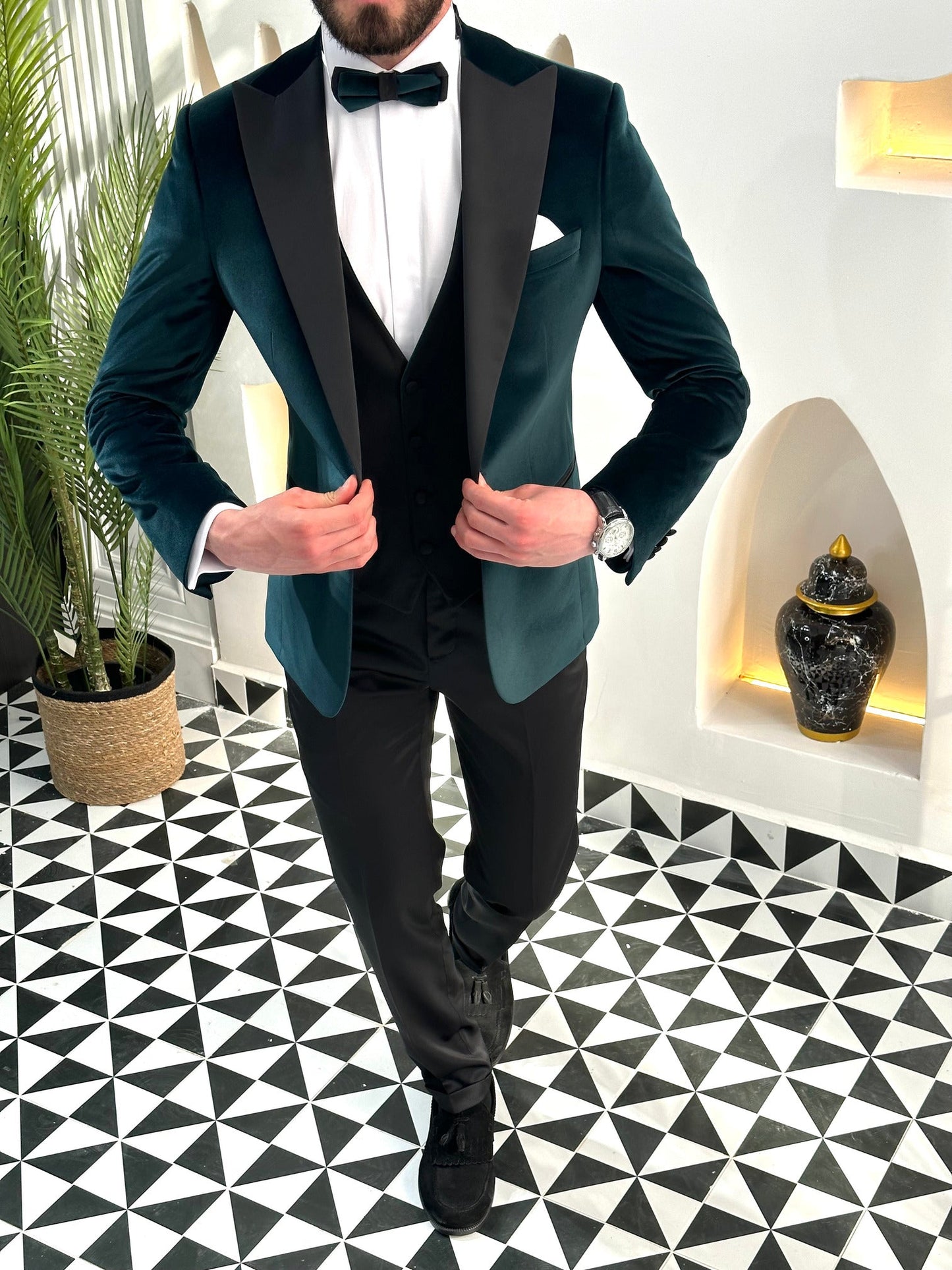 Emerald Velvet Slim-Fit Tuxedo 3-Piece - BRABION
